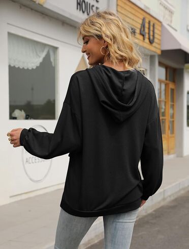 Saloogoe Hoodies Lightweight V Neck Sweatshirts Long Sleeve Shirts Loose Fit Sweaters S-2XL in Kuwait