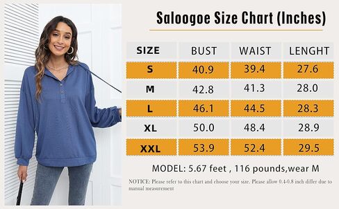 Saloogoe Hoodies Lightweight V Neck Sweatshirts Long Sleeve Shirts Loose Fit Sweaters S-2XL in Kuwait