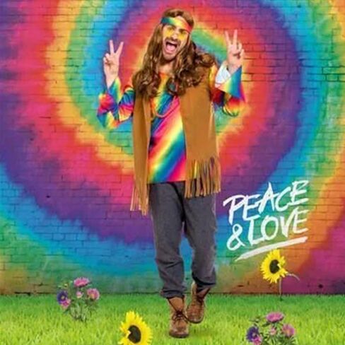 LiuSuper 5 قطع أزياء الهبي مجموعة هامش سترة شعر مستعار بني سترة زي ملحق للرجال النساء 60s 70s موضوع حفلة الهالوين التنكرية in Kuwait