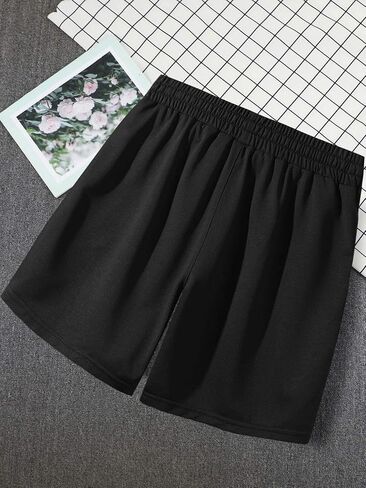 GORGLITTER Men's Cool Graphic Print Drawstring Elastic Waist Track Shorts with Pockets Letter Black Large in Saudi Arabia