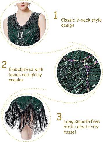 Metme Women's Flapper Dress 1920s V Neck Beaded Fringed Gatsby Theme Roaring 20s Dress for Prom in Kuwait