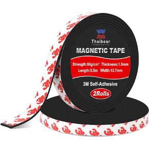 Magnetic Tape, Flexible Magnet Tape Strips (2 Rolls 36ft) with Strong Adhesive Backing, Magnetic Strip Perfect for DIY, Art Projects, whiteboards & Fridge Organization (1 roll 1/2'' Wide x 18 ft Long)