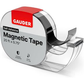 GAUDER Magnetic Tape Dispenser | Thin Magnetic Strips with Adhesive Backing (20' Long x 3/4" Wide) | Magnet Roll
