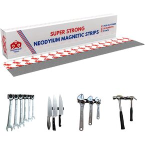 Strongman Tools Magnetic Tape Strips with Adhesive Backing with Neodymium - Flexible Adhesive Magnetic Strips Heavy Duty for Wall, Metal, Whiteboard, Fridge and More - 12x1x0.08in, 2100GS, 2 Pack