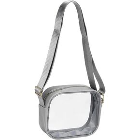 PATIKIL 7.5"x6" Clear Crossbody Bag with Shoulder Strap, Stadium Approved PVC Transparent Purse Bag for Sports Events Concerts Festivals, Grey