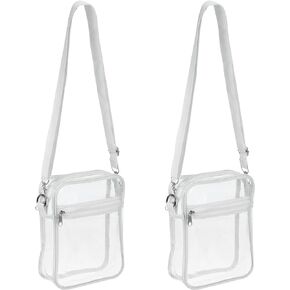 PATIKIL 7.5"x6" Clear Crossbody Bag with Shoulder Strap, 2 Pack Stadium Approved PVC Transparent Purse Bag for Sports Events Concerts Festivals, White