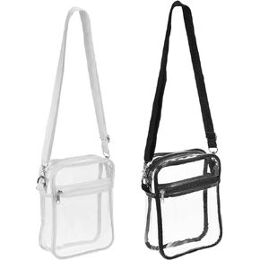 PATIKIL 7.5"x6" Clear Crossbody Bag with Shoulder Strap, 2 Pack Stadium Approved PVC Transparent Purse Bag for Sports Events Concerts Festivals, Black/White