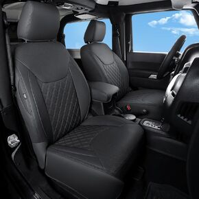 مجموعة أغطية مقاعد السيارة الكاملة المخصصة من GIANT PANDA لسيارة Jeep Wrangler 4 Door JL Sahara Sport Rubicon Unlimited Willys 2018 2019 2020 2021 2022 2023 2024 بدون حامل أكواب خلفي، جلد صناعي - (أسود) in Kuwait
