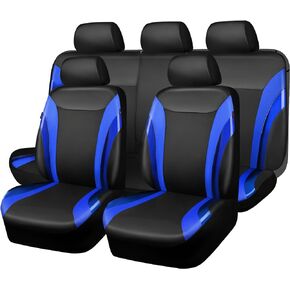CAR PASS Premium Carbon Fiber Leather Car Seat Covers Full Set,Airbag Compatible,5mm Composite Sponge Inside,Sporty Universal Fit for SUV,Van,Sedan,Truck (Full Set,Black)