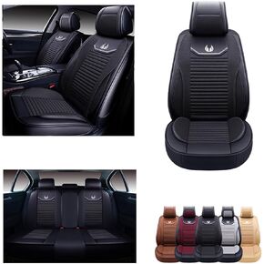 OASIS AUTO Car Seat Covers Premium Waterproof Faux Leather Cushion Universal Accessories Fit SUV Truck Sedan Automotive Vehicle Auto Interior Protector Front Pair (OD-008 Brown)