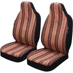 P&J Baja Blanket Car Seat Covers Classic Strips Designs Low Back Bucket Universal Size Fit for Most Cars SUVs Trucks Vans Woven Fabric Front Pair 2pcs Black and White Color