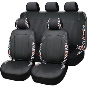 Flying Banner Synthetic Leather car seat Covers Full Set Front and Rear Bench Fashion Easy Installation Cup Holder Free (Fluorescence Green Black, Combo Pack - Full Set - SC+SWC+FM)