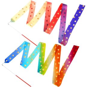 2pcs Rhythmic Dance Ribbons, 78.7 Inch Gymnastics Ribbon Dancer Wand Dancing Ribbon Streamers for Kids, Fits Artistic Dancing Gymnastics, Circus Carnival Shows, Baton Stick Twirling