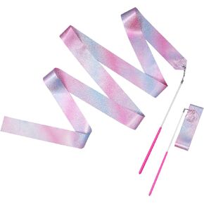 2pcs Ribbons for Gymnastics, 78.7 Inch Sparkling Dance Ribbon Twirling Ribbon with Ribbon Dancer Wand for Kids Girls Adults Artistic Dancing Training Party Favor