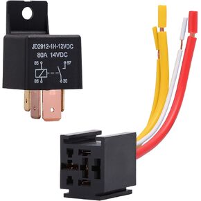 EHDIS 4-Pin Relay with Harness Car Truck Motor Heavy Duty 80A 12V On/Off Normally Open SPST Relay Socket Plug 4 Wire Automotive Relay Model JD2912-1H-12VDC 80A 14VDC,Pack of 2