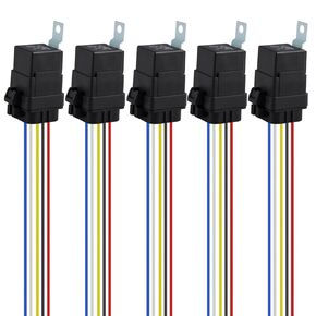 5PCS 12V 5 Pin SPDT Automotive Relays and Harness- Heavy Duty 12 AWG Tinned Copper Wires, 40/30 AMP 12V DC Waterproof Relay with Harness