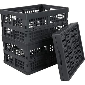 Idotry 3-PACK 15 L Plastic Stacking Folding Storage Crates, Stackable Collapsible Storage Basket