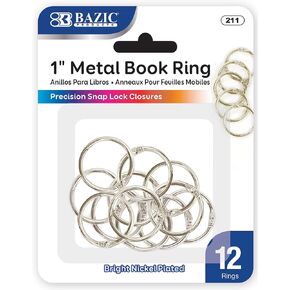 BAZIC Loose Leaf Binder Ring 1", Book Rings Binder Rings, Nickel Plated Steel Metal Ring for Flash Cards, Index Card, Keychain (12/Pack), 1-Pack