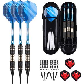 Soft tip Darts Set 18/20 Grams - Professional Darts Plastic Tip with Brass Barrel + Aluminum Shafts + 50 Rubber o-Ring + 6 Flights +50 Soft Tips for Electronic Dartboard
