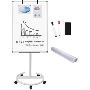 BIBOC 32x48 Inches Large Mobile Dry Erase Whiteboard with Rolling Stand - Double Sided Height Adjustable Whiteboard for Office, School- Aluminum Frame & Durable Writing Surface (48×32 inches)