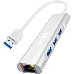 Acer USB C to Ethernet Adapter, 4-in-1 USB-A/C Hub with 3 USB-A 3.1 & 1Gbps RJ45 Networks, USB-C to LAN Adapter for MacBook Pro Air, Surface, Chromebook, Acer, Laptop, and More