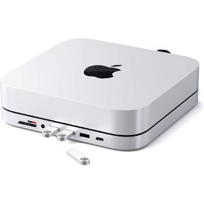 Satechi USB C Hub - Type-C Aluminum Stand & Hub - USB-C Data Port, Micro/SD Card Readers, USB 3.0 & Headphone Jack Port - for M2/ M1 Mac Mini,Mac Studio, 2020 & 2018 Mac Mini (Silver)