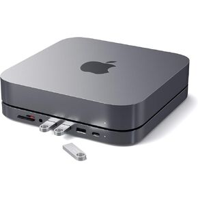 Satechi USB C Hub - Type-C Aluminum Stand & Hub - USB-C Data Port, Micro/SD Card Readers, USB 3.0 & Headphone Jack Port - for M2/ M1 Mac Mini,Mac Studio, 2020 & 2018 Mac Mini (Silver)