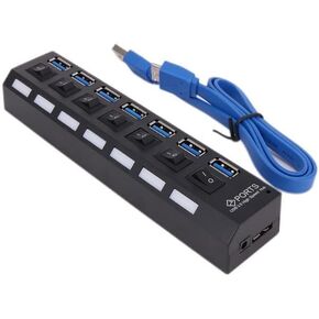 7 Port USB 3.0 HUB, Portable USB 3.0 Splitter 5.0Gbps Data Transfer, with 2-Foot Micro B Expansion Cable and Independent LED Power Switch for XPS, PC, Flash Drives, Portable Hard Drives, etc.