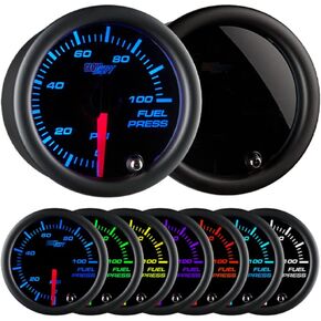 GlowShift Tinted 7 Color 100 PSI Fuel Pressure Gauge Kit - Includes Electronic Sensor - Black Dial - Smoked Lens - for Car & Truck - 2-1/16" 52mm