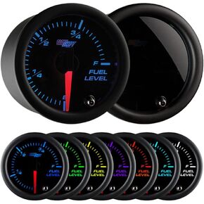 GlowShift Tinted 7 Color Adjustable Fuel Level Gauge - Black Dial - Smoked Lens - for Gas & Diesel Vehicles - 2-1/16" 52mm