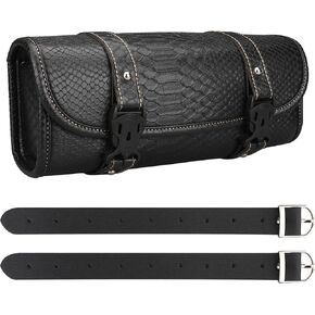 Neween Motorcycle Handlebar Bag Saddlebags, PU Leather Handmade Motorcycle Fork Bag Roll, Durable Storage Tool Pouch with Straps for Men, Women (Medium, Black)