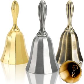AVLA 3 Pack Hand Bell, 1.7" Loud Call Bell, Brass Dinner Wedding Bell, Steel Antique Alarm Handbell for Classroom, Temple, School, Game, Pet Feeding, Home Decor, Hotel Service, Jingle, Ringing