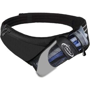 AiRunTech Upgraded No Bounce Hydration Belt Can be Cut to Size Design Strap for Any Hips for Men Women Running Belt with Water Bottle Holder with Large Pocket Fits Most Smartphones