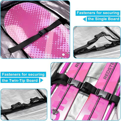 حقيبة تزلج مزدوجة متدحرجة مبطنة مقاومة للماء على الجليد مع عجلات للسفر الجوي حقيبة تزلج بعجلات قابلة للطي للتزلج الفردي أو مجموعتين من الزلاجات تستوعب حذاء التزلج in Kuwait