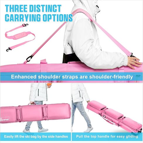 حقيبة تزلج مزدوجة متدحرجة مبطنة مقاومة للماء على الجليد مع عجلات للسفر الجوي حقيبة تزلج بعجلات قابلة للطي للتزلج الفردي أو مجموعتين من الزلاجات تستوعب حذاء التزلج in Kuwait