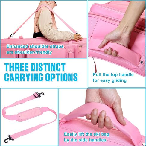 حقيبة تزلج مزدوجة متدحرجة مبطنة مقاومة للماء على الجليد مع عجلات للسفر الجوي حقيبة تزلج بعجلات قابلة للطي للتزلج الفردي أو مجموعتين من الزلاجات تستوعب حذاء التزلج in Kuwait
