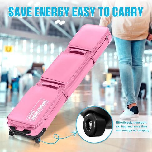 حقيبة تزلج مزدوجة متدحرجة مبطنة مقاومة للماء على الجليد مع عجلات للسفر الجوي حقيبة تزلج بعجلات قابلة للطي للتزلج الفردي أو مجموعتين من الزلاجات تستوعب حذاء التزلج in Kuwait