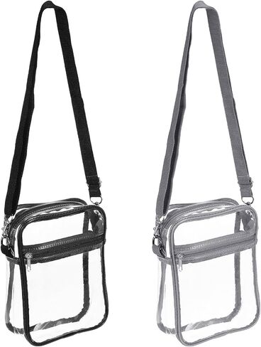 PATIKIL 7.5"x6" Clear Crossbody Bag with Shoulder Strap, 2 Pack Stadium Approved PVC Transparent Purse Bag for Sports Events Concerts Festivals, Black/Grey in Saudi Arabia