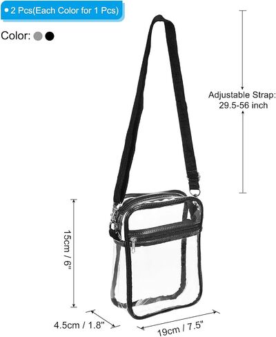 PATIKIL 7.5"x6" Clear Crossbody Bag with Shoulder Strap, 2 Pack Stadium Approved PVC Transparent Purse Bag for Sports Events Concerts Festivals, Black/Grey in Saudi Arabia