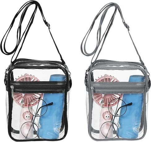 PATIKIL 7.5"x6" Clear Crossbody Bag with Shoulder Strap, 2 Pack Stadium Approved PVC Transparent Purse Bag for Sports Events Concerts Festivals, Black/Grey in Saudi Arabia