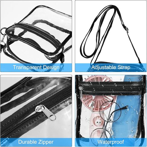 PATIKIL 7.5"x6" Clear Crossbody Bag with Shoulder Strap, 2 Pack Stadium Approved PVC Transparent Purse Bag for Sports Events Concerts Festivals, Black/Grey in Saudi Arabia