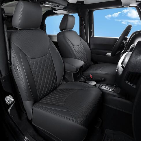 مجموعة أغطية مقاعد السيارة الكاملة المخصصة من GIANT PANDA لسيارة Jeep Wrangler 4 Door JL Sahara Sport Rubicon Unlimited Willys 2018 2019 2020 2021 2022 2023 2024 بدون حامل أكواب خلفي، جلد صناعي - (أسود) in Kuwait