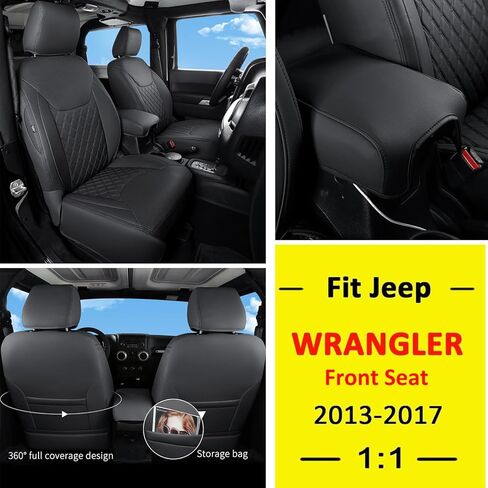 مجموعة أغطية مقاعد السيارة الكاملة المخصصة من GIANT PANDA لسيارة Jeep Wrangler 4 Door JL Sahara Sport Rubicon Unlimited Willys 2018 2019 2020 2021 2022 2023 2024 بدون حامل أكواب خلفي، جلد صناعي - (أسود) in Kuwait