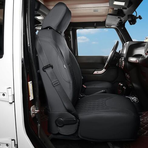 مجموعة أغطية مقاعد السيارة الكاملة المخصصة من GIANT PANDA لسيارة Jeep Wrangler 4 Door JL Sahara Sport Rubicon Unlimited Willys 2018 2019 2020 2021 2022 2023 2024 بدون حامل أكواب خلفي، جلد صناعي - (أسود) in Kuwait
