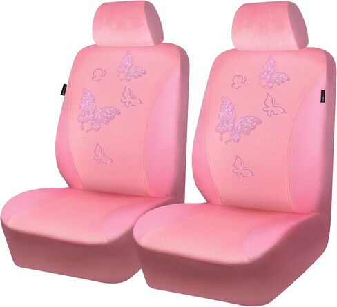 أغطية مقاعد أمامية من الجلد المخملي الوردي من CAR PASS® Barbie، أغطية مقاعد أمامية للسيارة على شكل فراشة مطرزة بالترتر للفتيات الجميلات، متوافقة مع الوسادة الهوائية، تناسب عالمي 95% شاحنة سيدان لسيارات الدفع الرباعي (وردي) in Saudi Arabia