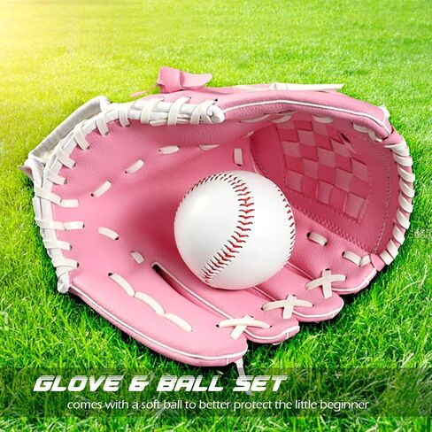 GROOFOO Baseball Glove and Ball for Kids Youth Adults Softball Teeball Training Left/Right Hand Glove with Soft Ball Set Brown/Black/Pink in Saudi Arabia