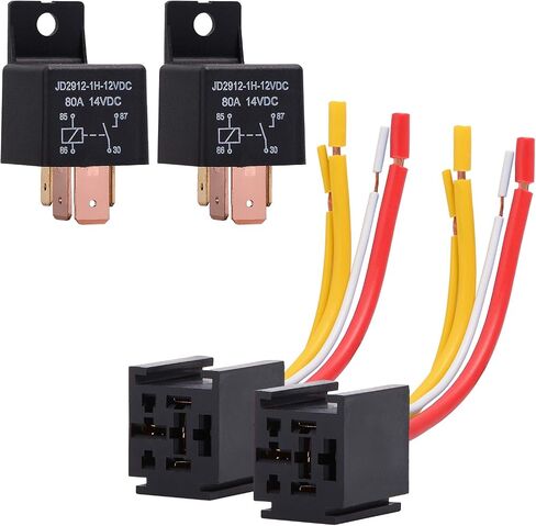 EHDIS 4-Pin Relay مع محرك شاحنة سيارة تسخير شديد التحمل 80A 12V تشغيل / إيقاف مقبس مرحل SPST مفتوح بشكل طبيعي 4 أسلاك موديل JD2912-1H-12VDC 80A 14VDC، حزمة من 2 in Saudi Arabia