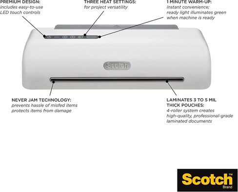 Scotch Brand PRO Thermal Laminator, 12.3-Inch, 1-Minute Warm-up, Fast Lamination, Never Jam Technology, 4-Roller Machine (TL1306), 4" x 19.8" x 6", White in Saudi Arabia