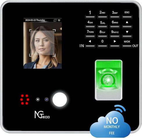 ساعة وقت سحابية من NGTeco، ساعات وقت واي فاي للموظفين في الأعمال الصغيرة مع الوجه، مسح الإصبع، RFID وPIN اللكم في جهاز واحد، آلة بطاقة الوقت مع برنامج التحكم عن بعد (0 رسوم شهرية) in Kuwait