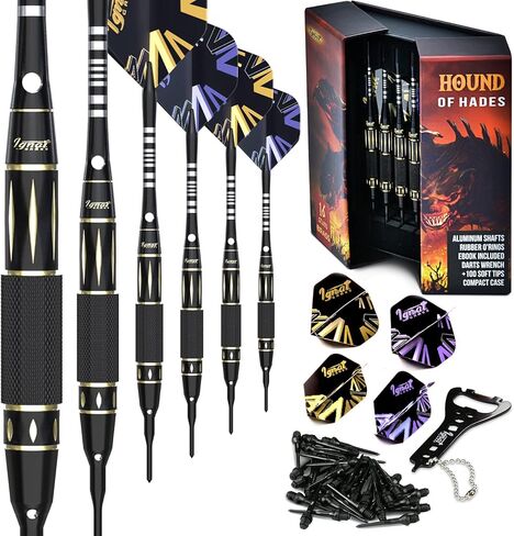 مجموعات رؤوس بلاستيكية لرمي السهام من IgnatGames - أسهم ذات أطراف ناعمة للوحة رمي السهام الإلكترونية - مجموعة سهام ذات أطراف بلاستيكية مع أعمدة من الألومنيوم، وحلقات، و100 طرف للسهام و16 رحلة + مفتاح ربط السهام + حقيبة مبتكرة in Kuwait